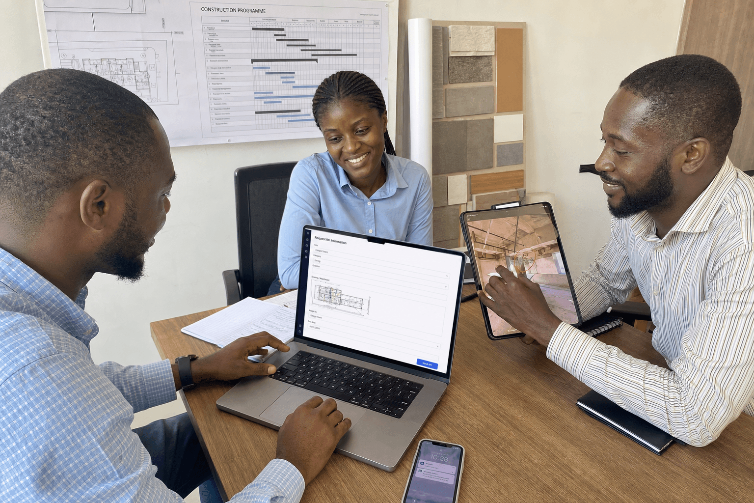 Ghanaian consultants using a digital RFI workflow in a project office