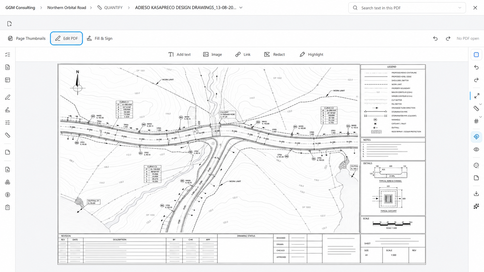 Current Buildria Quantify PDF editor with a project drawing